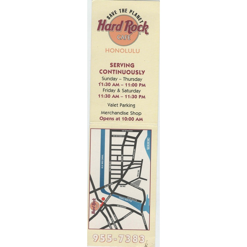 Vintage Hard Rock Cafe Honolulu Hawaii Pray For Surf Map Coupon Brochure - Picture 2 of 2